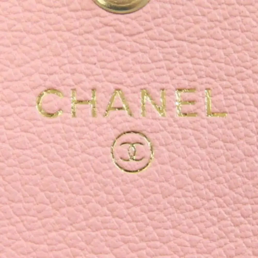CHANEL Pink Leather Logo Wallet